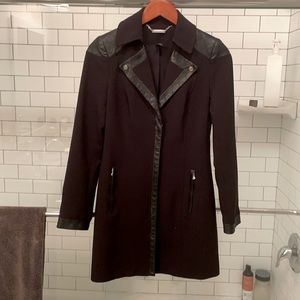 WHBM pea coat w faux leather trim